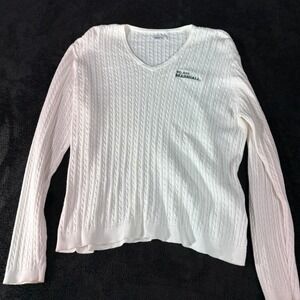 Ashworth XL White‎ Cable Knit Sweater We Are Marshall Pullover Women's Vintage